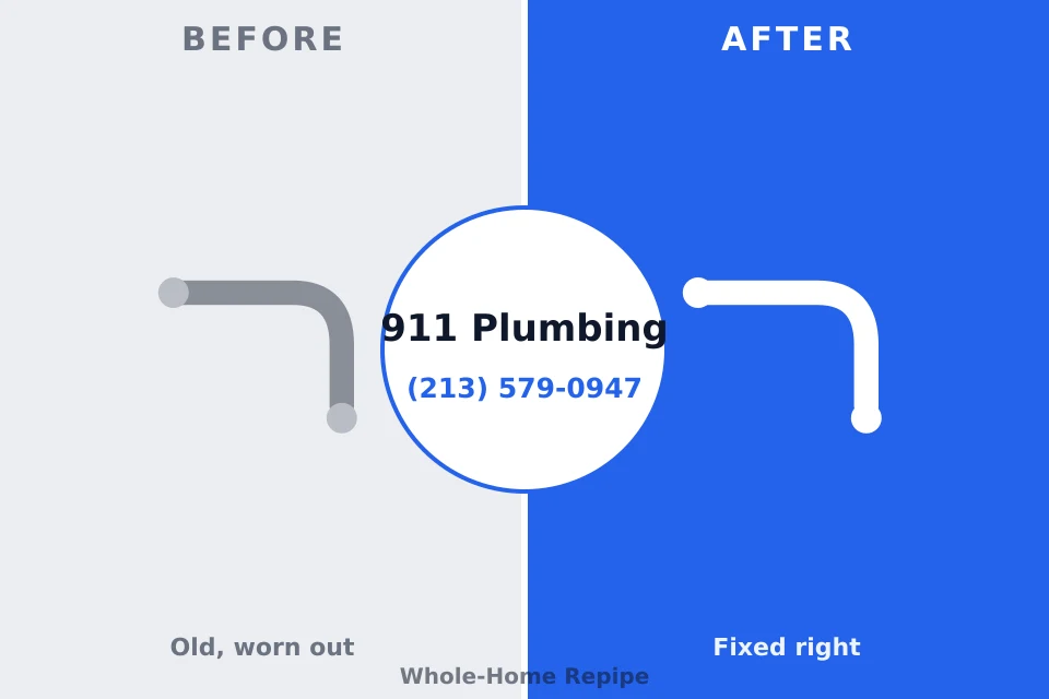 Before and after: plumbing repair Poquott, NY